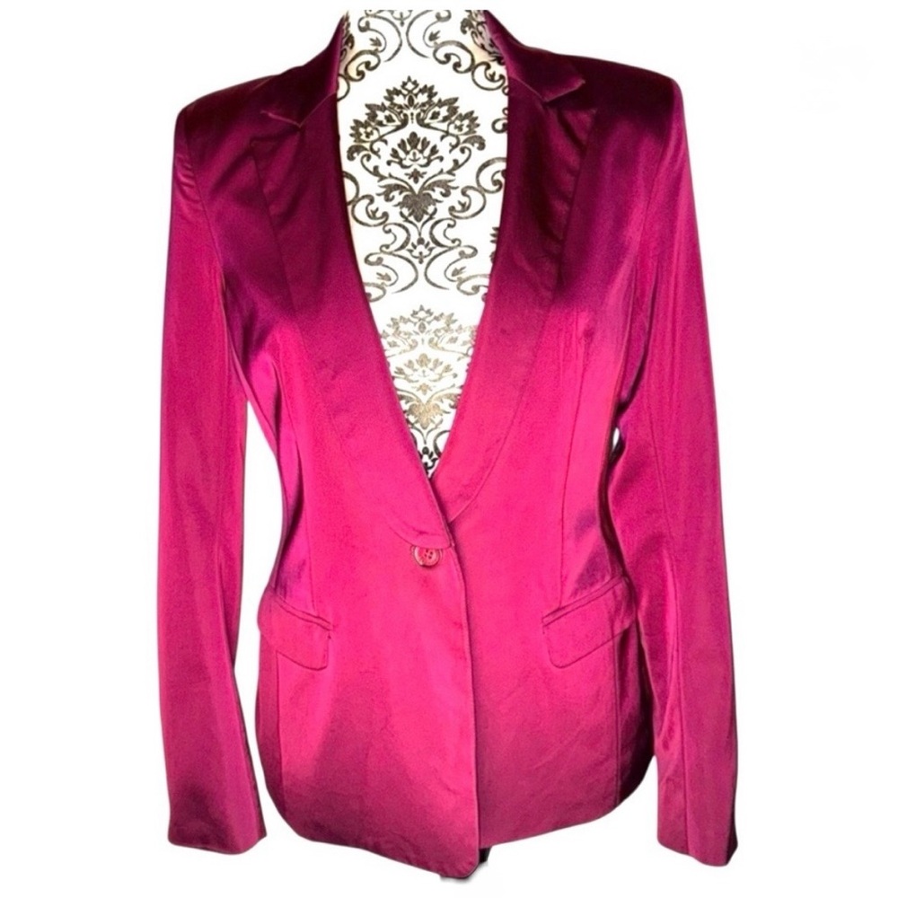 GUESS Magenta Satiny One Button Blazer Long Sleeves